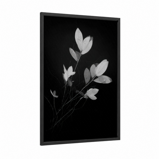 Ethereal Mangrove framed art print — black wood frame — black and white and gray palette