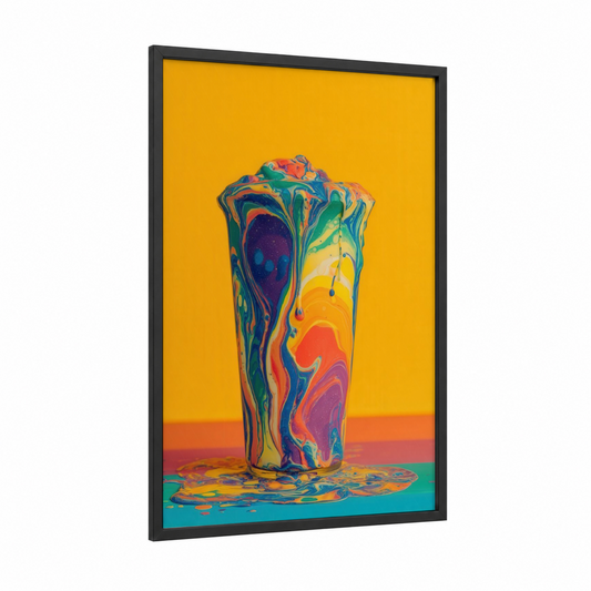 Cosmic Milkshake framed art print — black wood frame — gold and blue palette