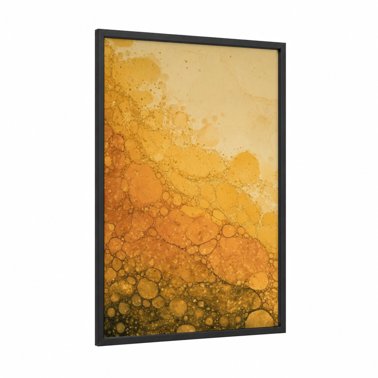 Golden Beer Cascade framed art print — black wood frame — gold and orange palette