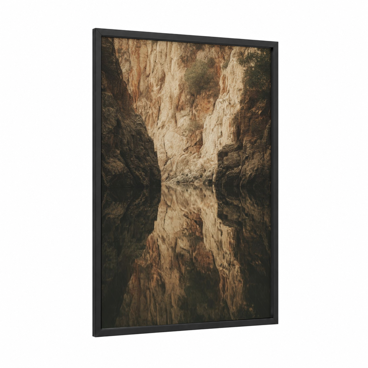 Limestone Canyon framed art print — black wood frame — cream and russet palette