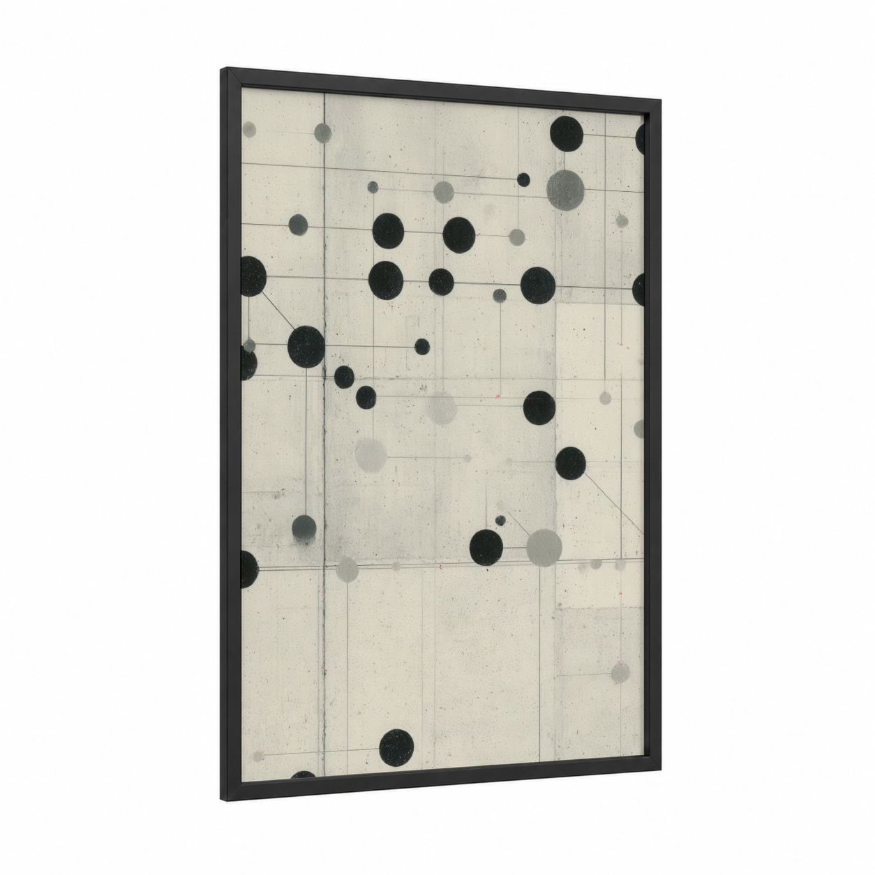 Minimalist Network framed abstract geometric print — black wood frame — black and white and cream palette