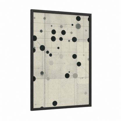Minimalist Network framed abstract geometric print — black wood frame — black and white and cream palette
