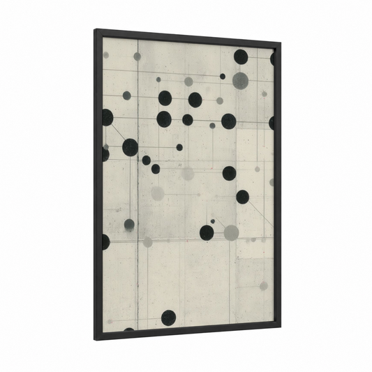 Minimalist Network framed abstract geometric print — black wood frame — black and white and cream palette