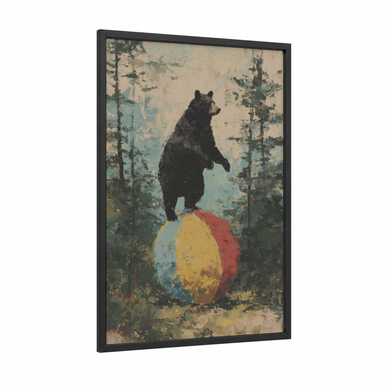 Playful Grizzly framed grizzly bear print — black wood frame — dove gray and teal palette