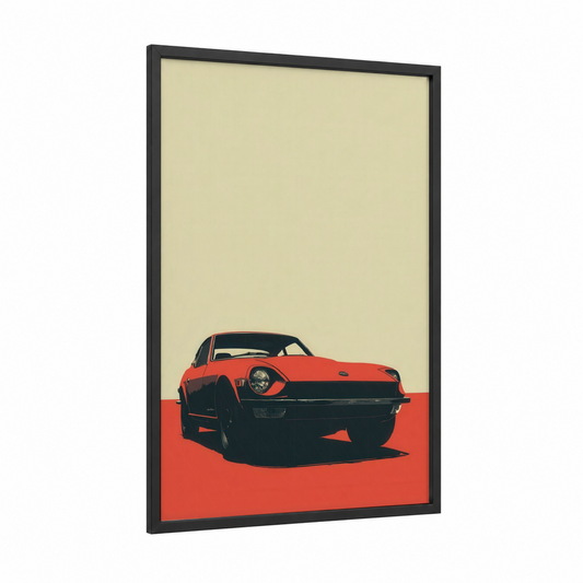 Red Vintage Coupe framed classic car print — black wood frame — red and cream palette