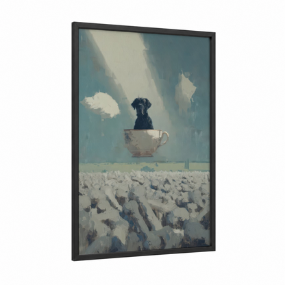 Teacup Mastiff framed art print — black wood frame — blue and white and dove gray palette