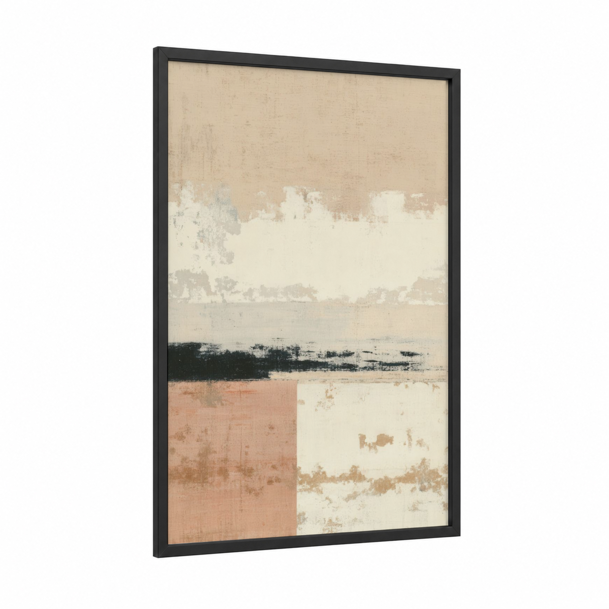Layered Minimalism framed abstract minimalist print — black wood frame — cream and dove gray palette