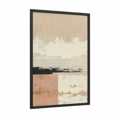 Layered Minimalism framed abstract minimalist print — black wood frame — cream and dove gray palette