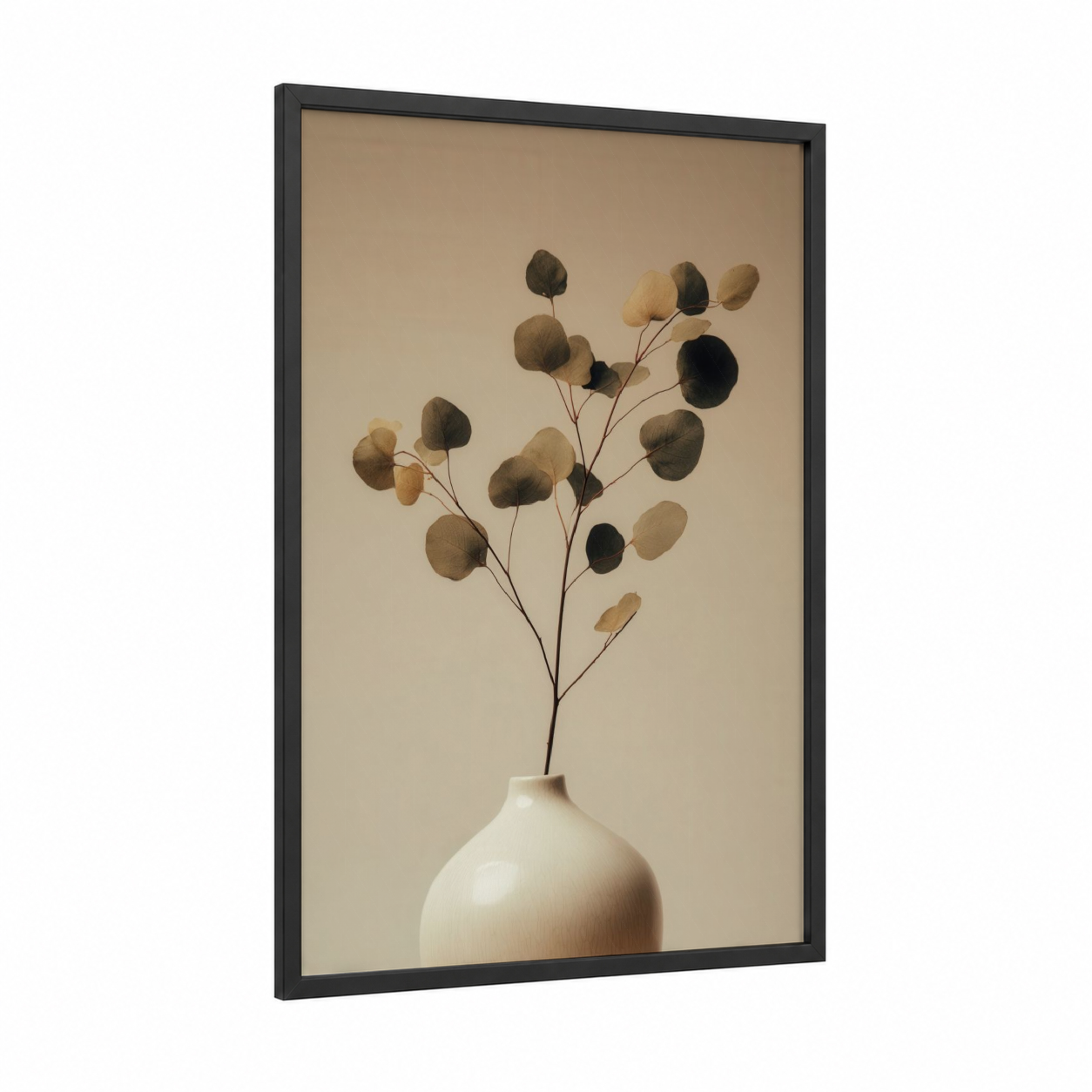 Botanical Pottery framed art print — black wood frame — beige and black palette