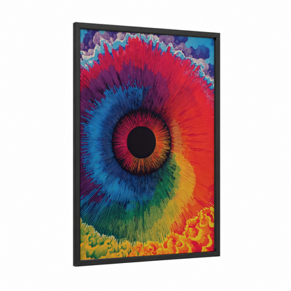 Psychedelic Eye framed japanese psychedelic print — black wood frame — magenta and true green palette