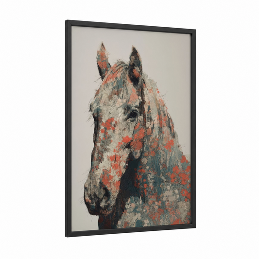 Textured Clydesdale framed clydesdale horse print — black wood frame — gray palette