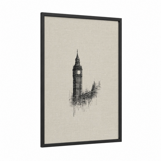 Big Ben Sketch framed art print — black wood frame — black and white palette