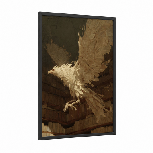 Paper Griffin framed art print — black wood frame — cream and brown palette