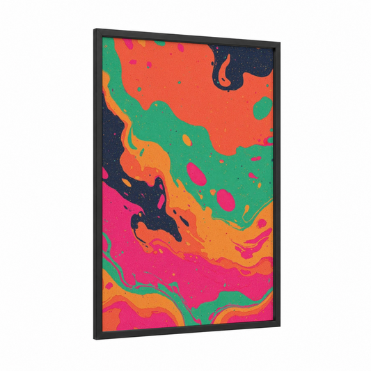 Cosmic Nebula Swirl framed art print — black wood frame — orange and magenta palette