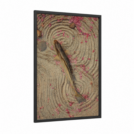 Sand Snook framed art print — black wood frame — beige and rose gold palette