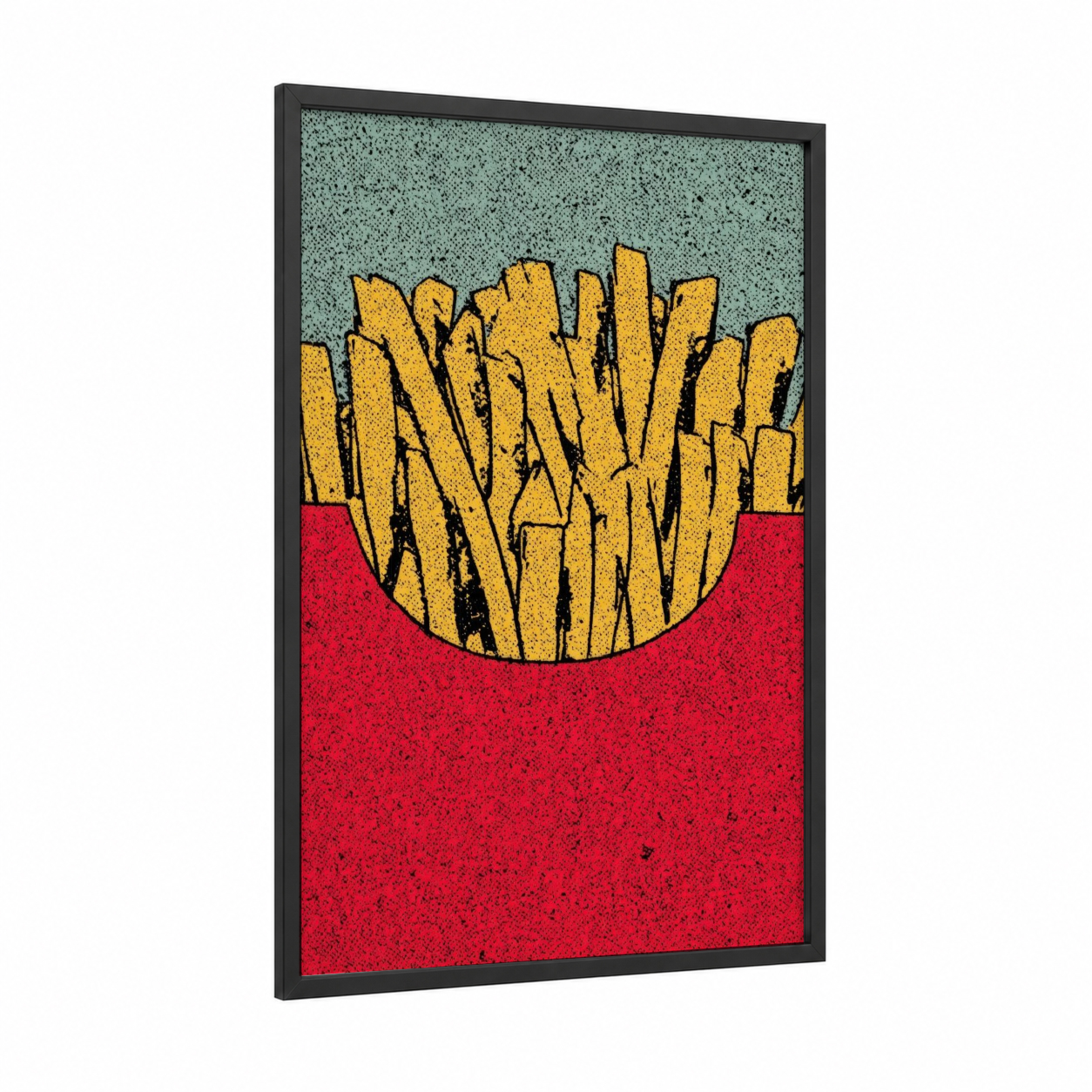 Golden Fries Pop framed fast food print — black wood frame — gold and red palette