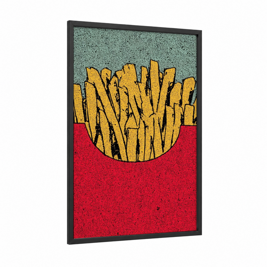 Golden Fries Pop framed fast food print — black wood frame — gold and red palette