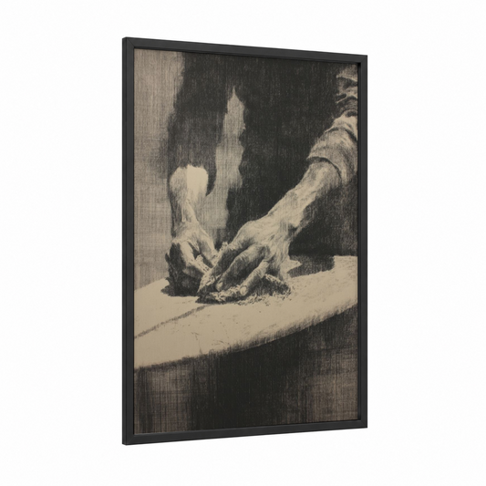 Vintage Surfing Hands framed art print — black wood frame — black and white palette