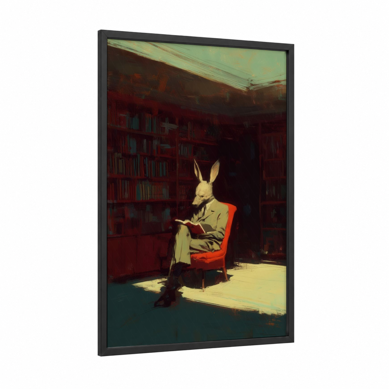 Literary Aardvark framed art print — black wood frame — red and gold palette