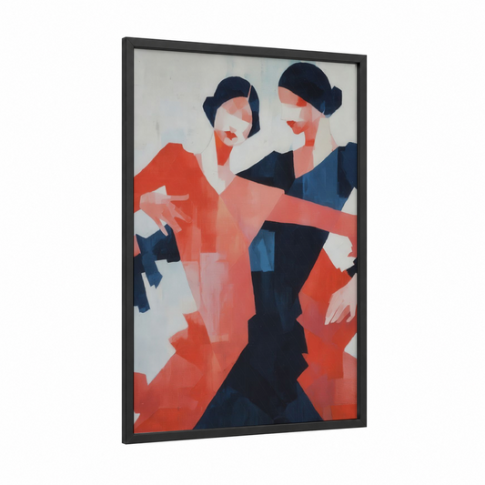 Passionate Flamenco Pair framed art print — black wood frame — red palette