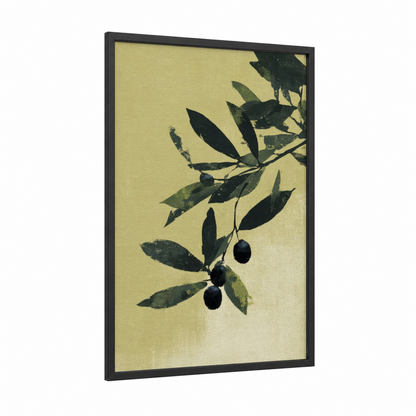 Olive Branch Study framed olive tree print — black wood frame — olive and cream palette