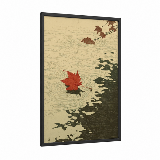 Autumn Leaves Floating framed art print — black wood frame — cream and russet palette