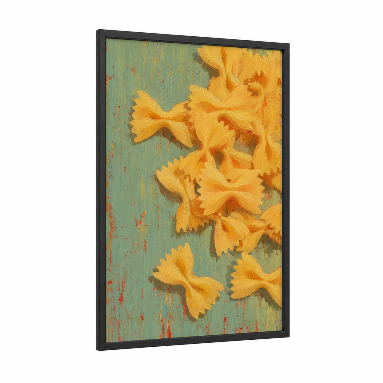 Golden Pasta Composition framed art print — black wood frame — gold and sage green palette