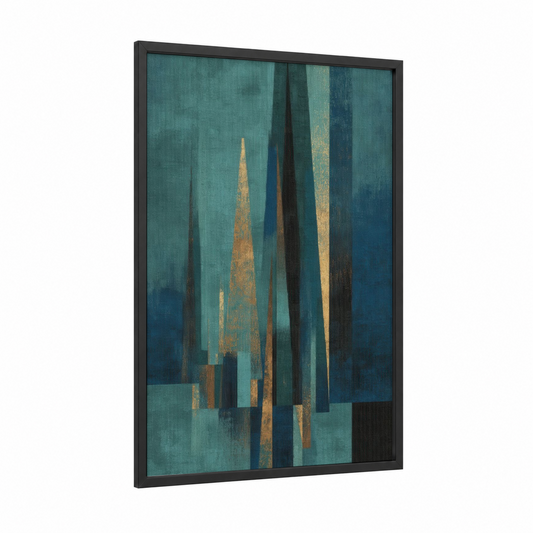 Twilight Cypress framed cypress tree print — black wood frame — teal and gold palette