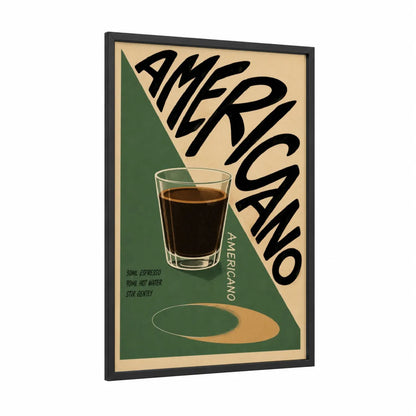 Americano Coffee Retro Recipe Wall Art framed art print — black wood frame — sage green and beige palette