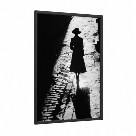 Noir Silhouette Woman framed vintage fashion print — black wood frame — black and white palette