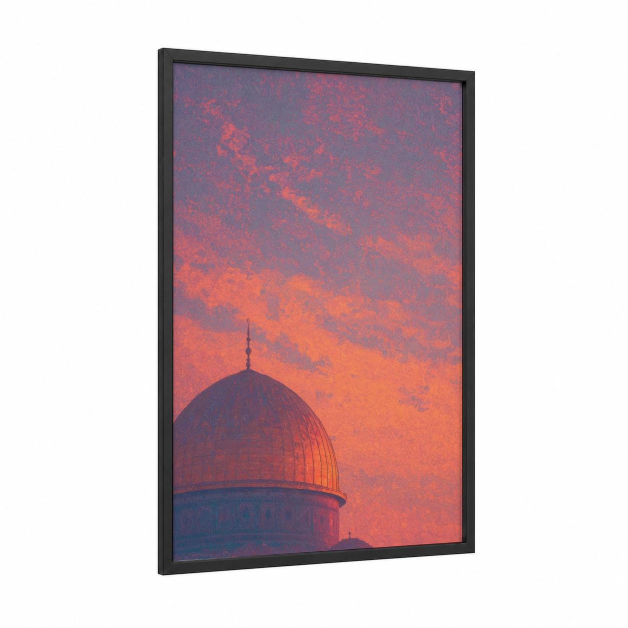 Sunset Dome framed art print — black wood frame — orange and purple palette