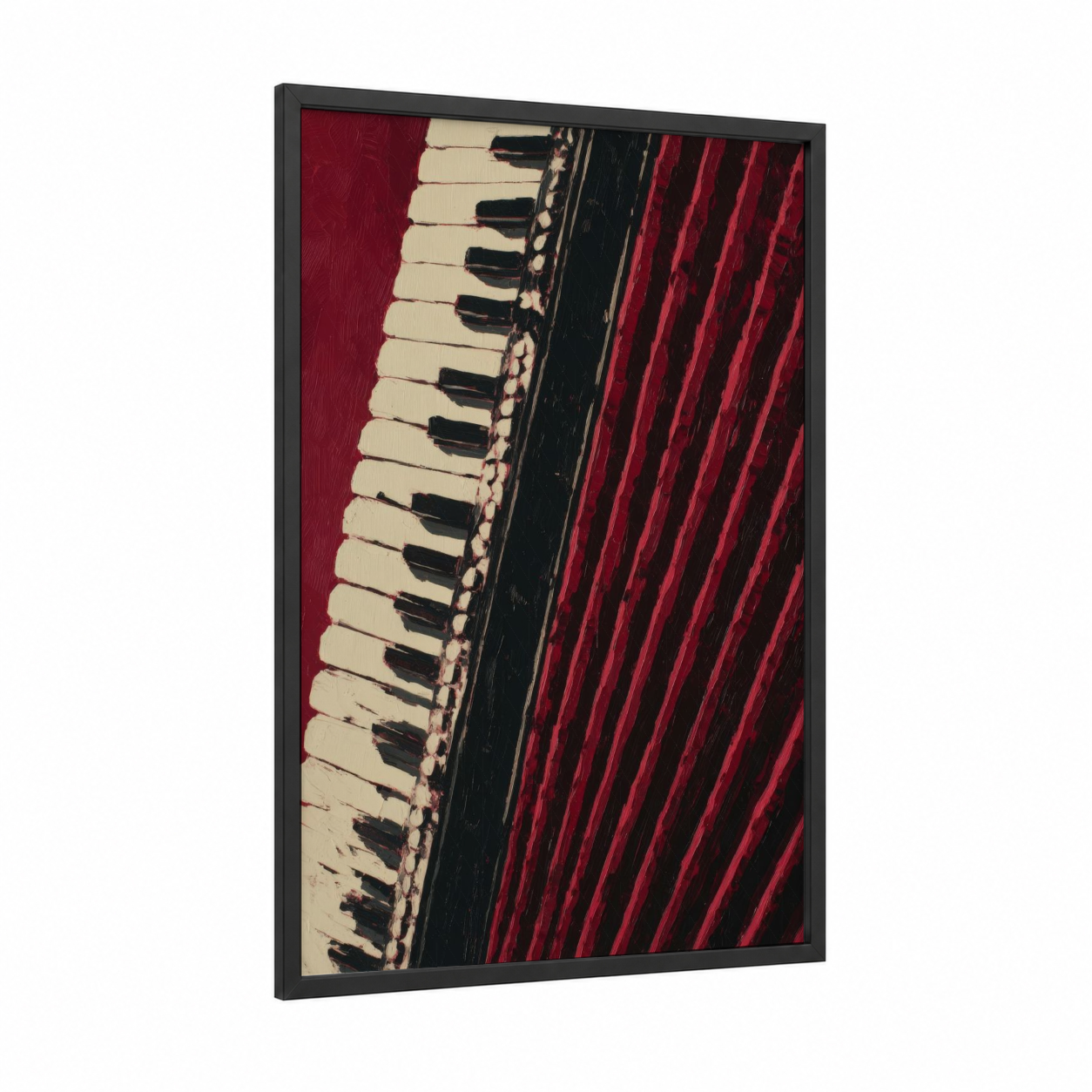 Crimson Accordion framed art print — black wood frame — maroon and cream palette