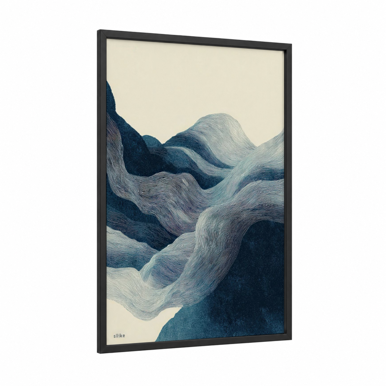 Flowing Motion Abstract framed jiu jutsu print — black wood frame — teal and cream palette