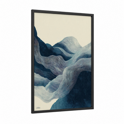 Flowing Motion Abstract framed jiu jutsu print — black wood frame — teal and cream palette