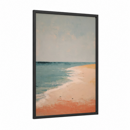 Coastal Summer framed art print — black wood frame — peach and teal palette