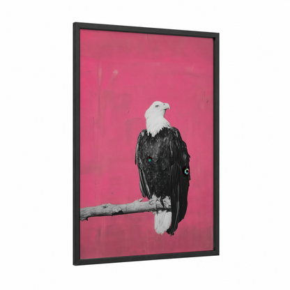 Pink Eagle Portrait framed art print — black wood frame — magenta and black and white palette