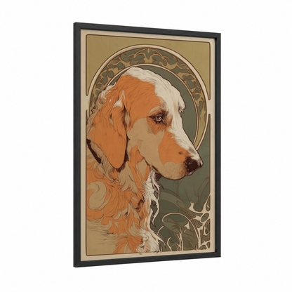 Noble Retriever Profile framed art print — black wood frame — orange and cream palette