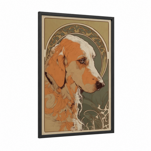 Noble Retriever Profile framed art print — black wood frame — orange and cream palette