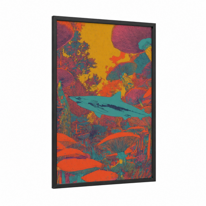 Turquoise Wahoo framed art print — black wood frame — turquoise and orange palette