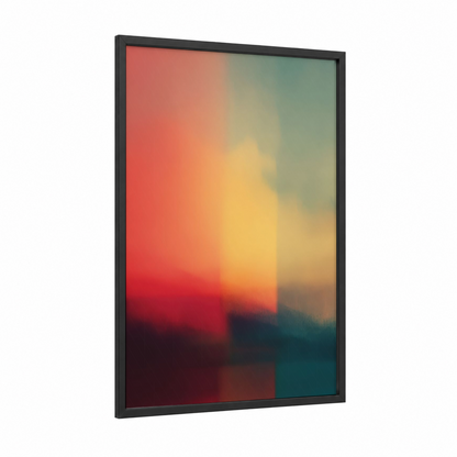 Sunset Rainbow Gradient framed art print — black wood frame — orange and teal palette