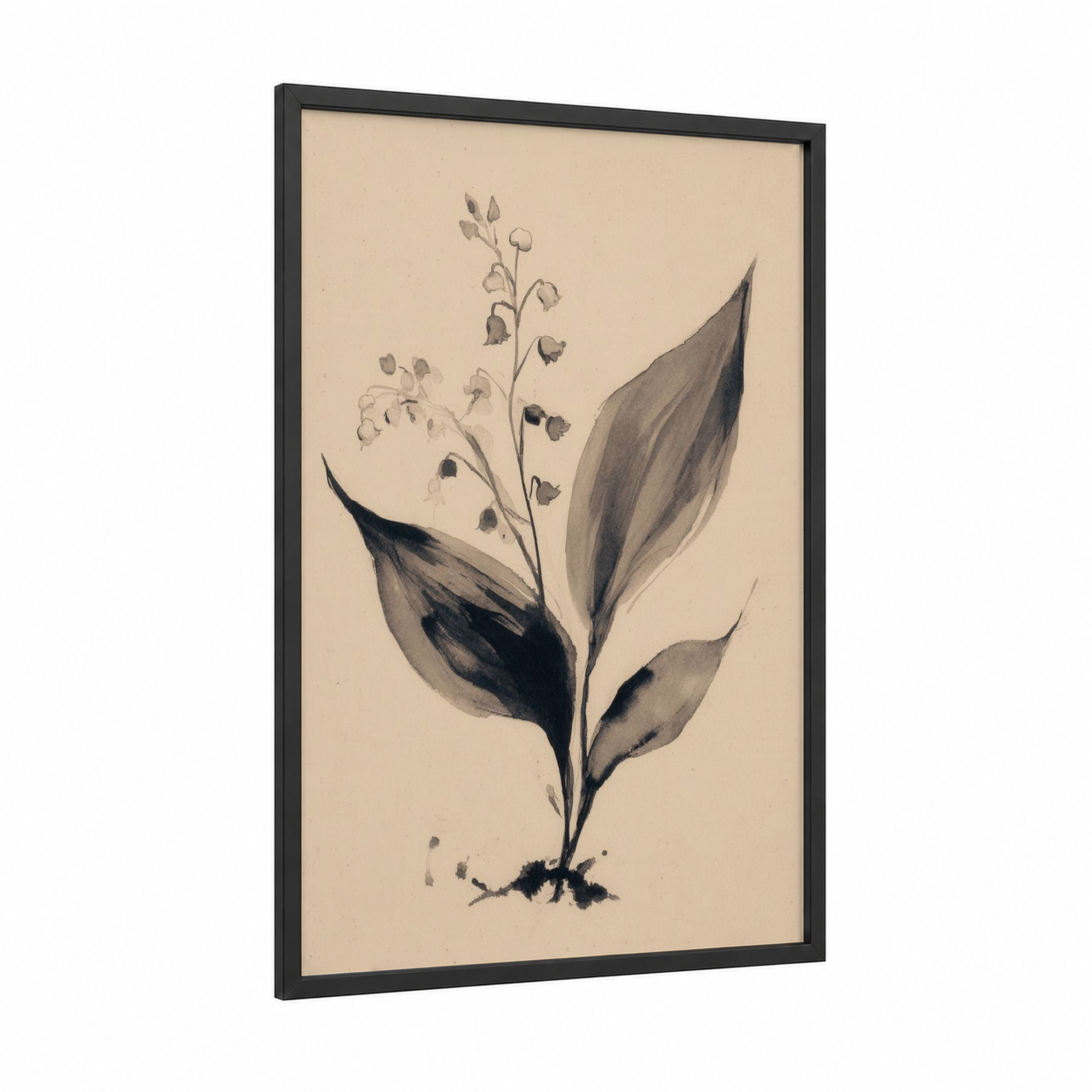 Spring Blooms framed art print — black wood frame — beige and gray palette