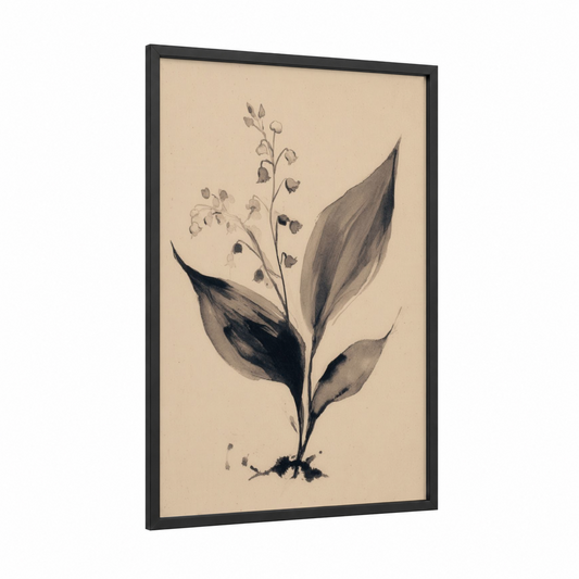 Spring Blooms framed art print — black wood frame — beige and gray palette
