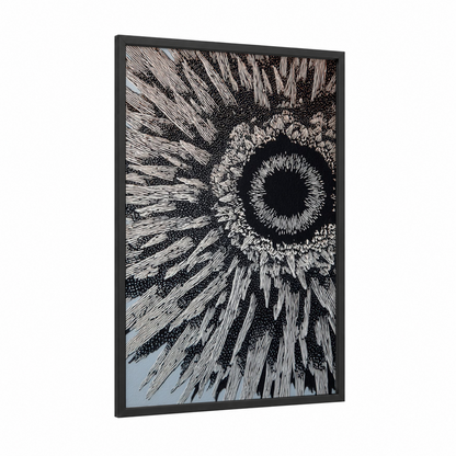 Radiant Urchin framed sea urchin print — black wood frame — black and white palette