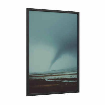 Stormy Tornado framed art print — black wood frame — teal and gray palette
