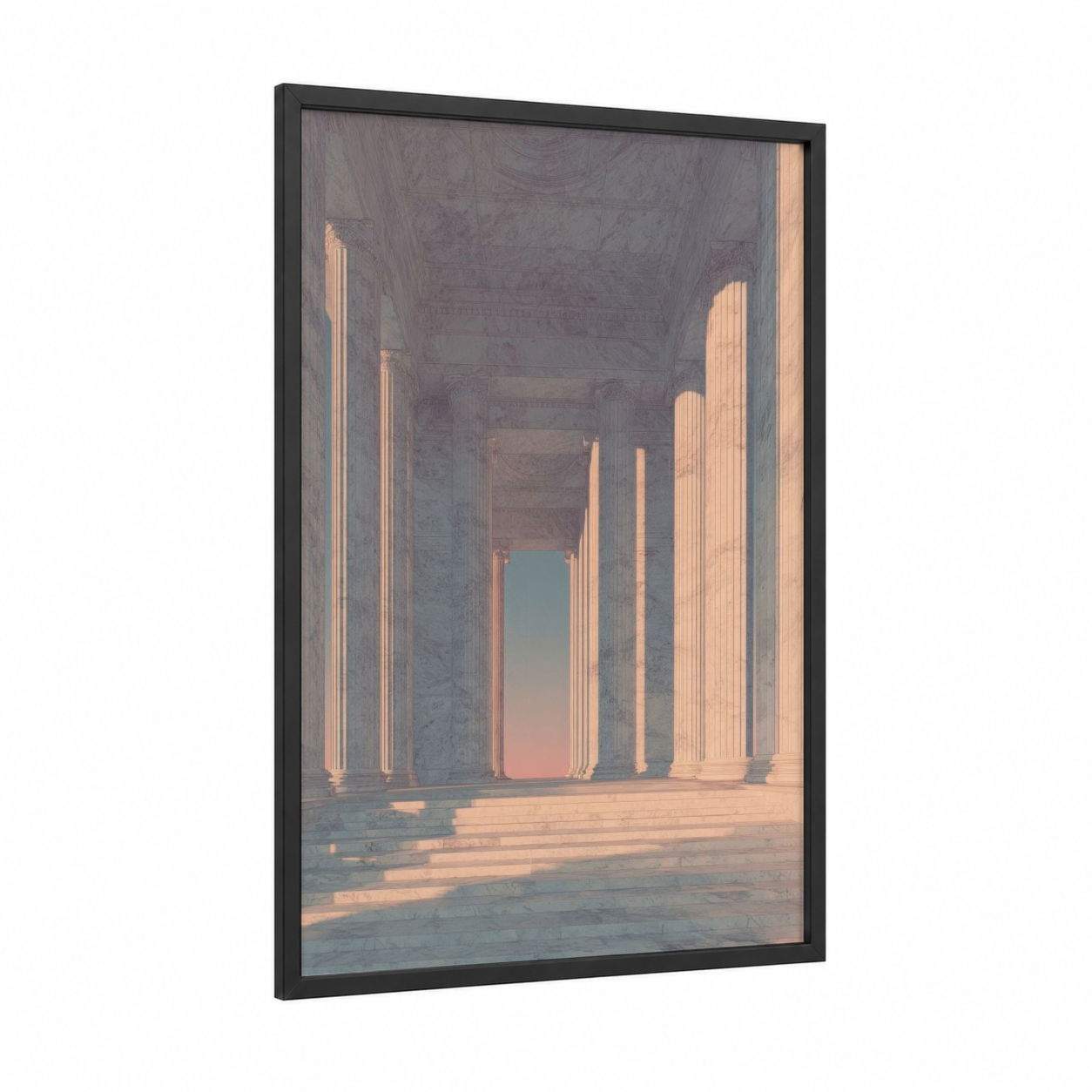 Libra Colonnade framed art print — black wood frame — gray and peach palette