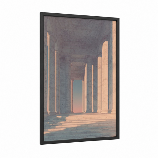 Libra Colonnade framed art print — black wood frame — gray and peach palette