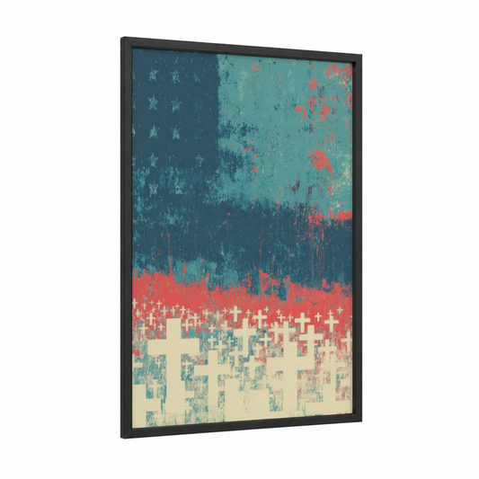 Solemn Remembrance framed veterans day print — black wood frame — teal palette