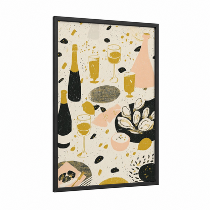 Champagne Celebration framed new years eve print — black wood frame — gold and black and gold palette