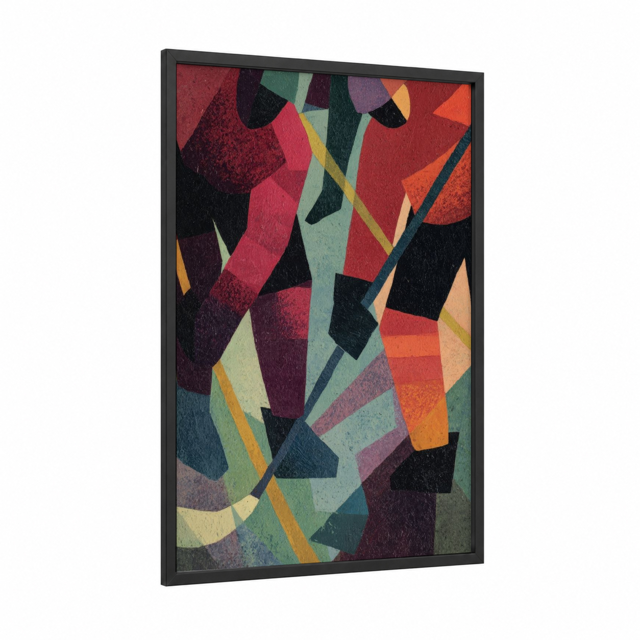 Dynamic Hockey Motion framed ice hockey print — black wood frame — maroon and dark green palette