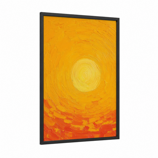 Golden Sun Radiance framed the sun print — black wood frame — yellow gold and orange palette